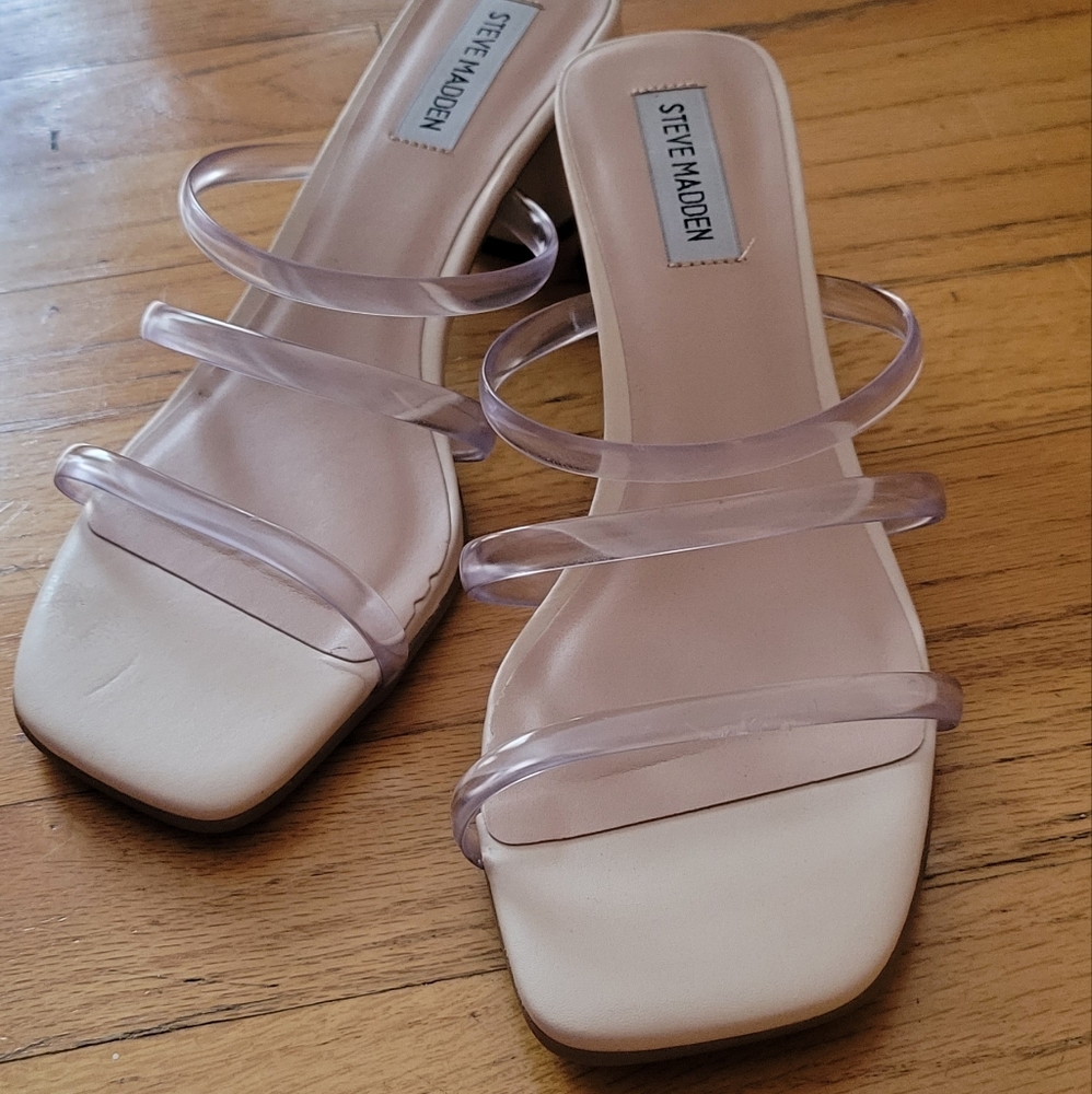 Steve Madden Nude Clear Strap Slide Sandals